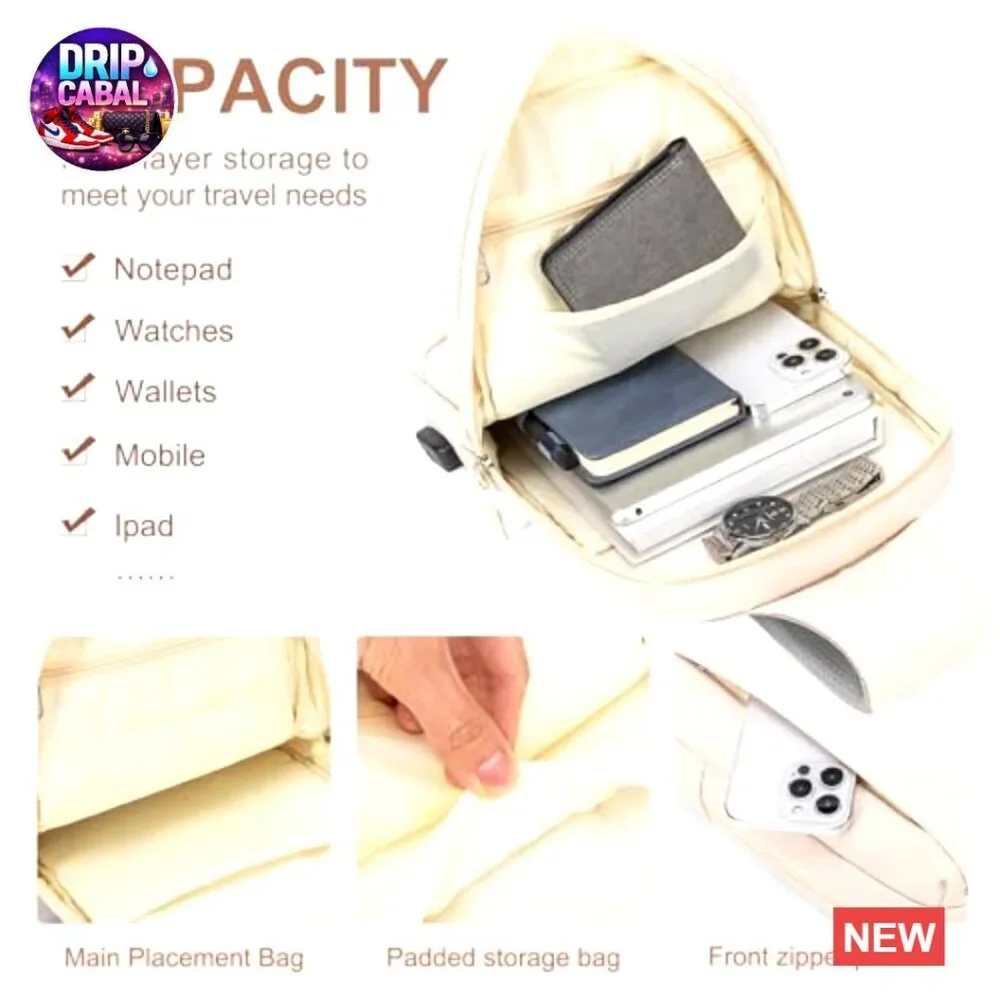 PU Leather Sling Bag with USB Charging Port, Adjustable Strap